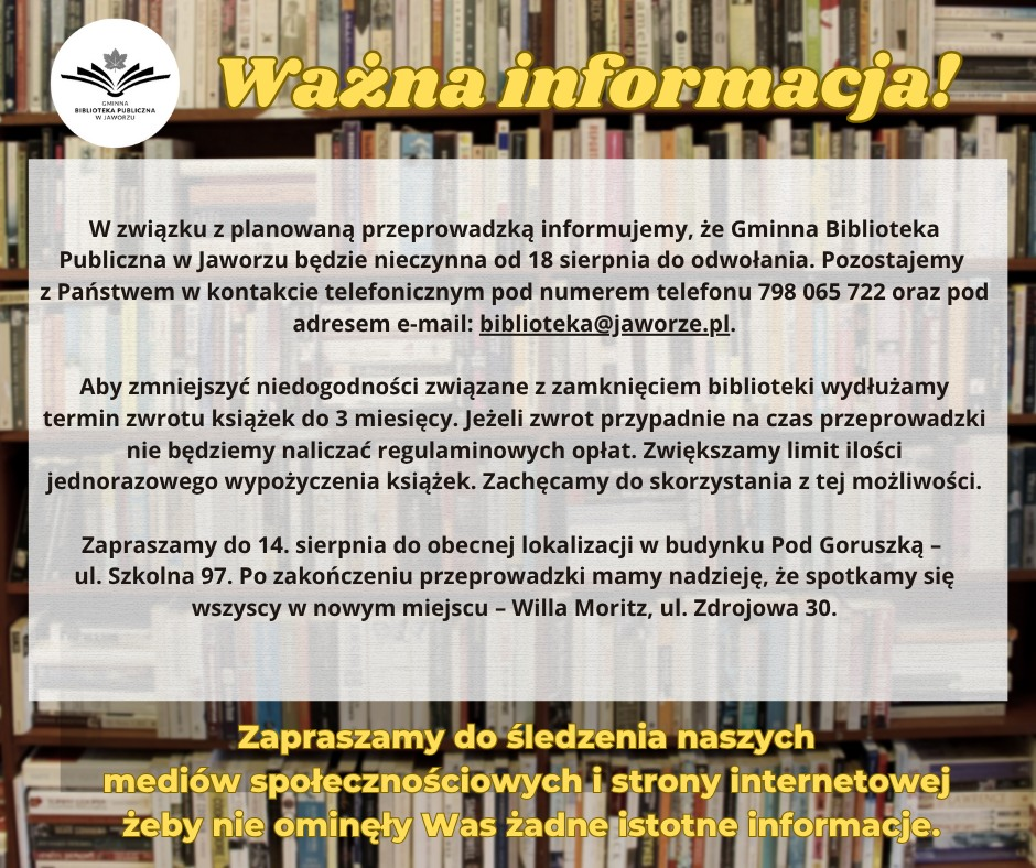 Tymczasowe zamknięcie biblioteki